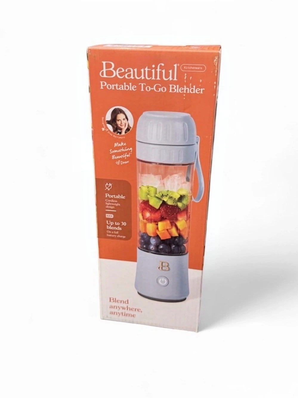 Beautiful Portable To-Go Blender blue & White NWT